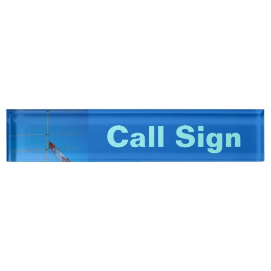 Amateur Radio Oproepteken en Antenne 2 blauw bg Naambordje (Voorkant)