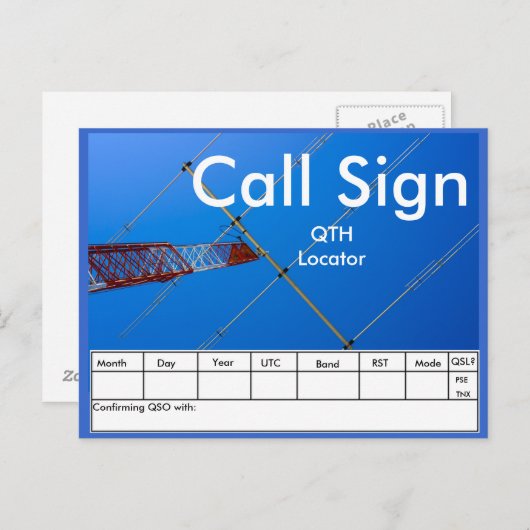 Amateur Radio QSL Briefkaart (Voorkant / Achterkant)