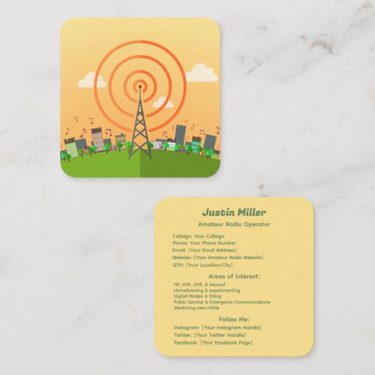 Amateur Radio Vierkante Visitekaartje (Voorkant / Achterkant)