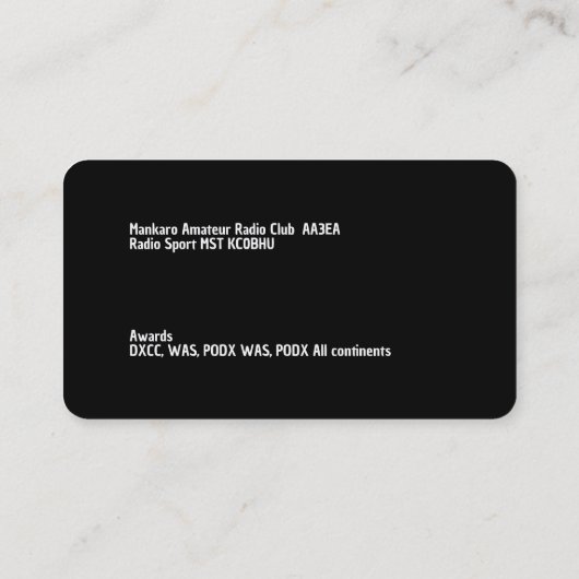 Amateur Radio Visitekaartje (Achterkant)