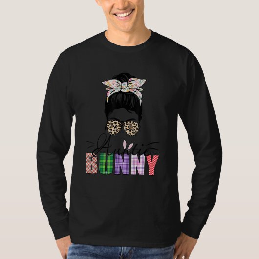 Amatie tante Bunny Messy Bun Leopard Happy Easte T-shirt (Voorkant)