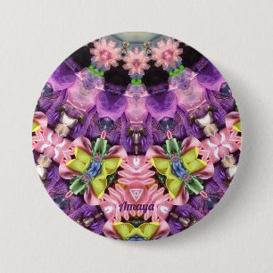 AMAYA ~ Paars Roze Groen Geel BLING Ronde Button 7,6 Cm