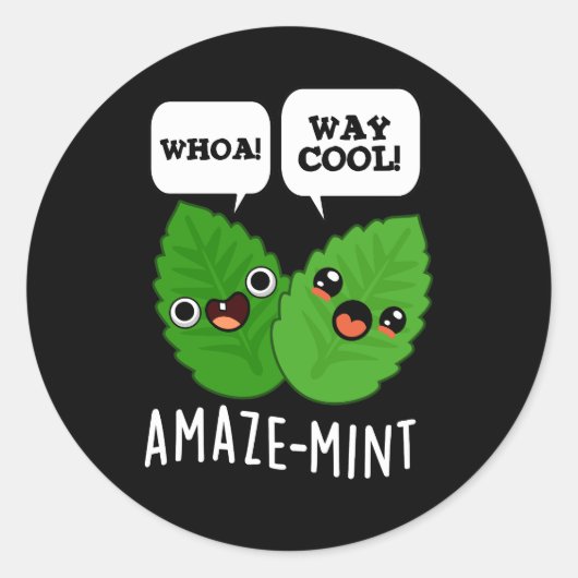 Amaze-mint Funny Mint Leaves Pun Dark BG Ronde Sticker (Voorkant)