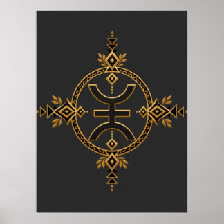 Amazigh Berber Erfgoed Geometrisch Symbool Zwart e Poster