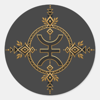 Amazigh Berber Erfgoed Geometrisch Symbool Zwart e Ronde Sticker