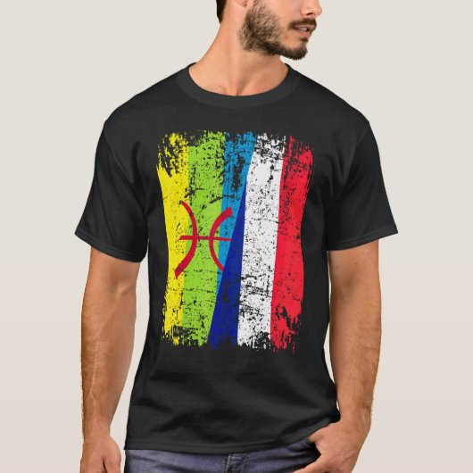 Amazigh Roots Half Franse vlag T-shirt (Voorkant)