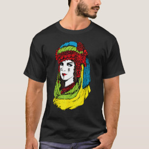 Amazigh Vrouw Met Tattoo & Kleurrijk Tamazight Ber T-shirt