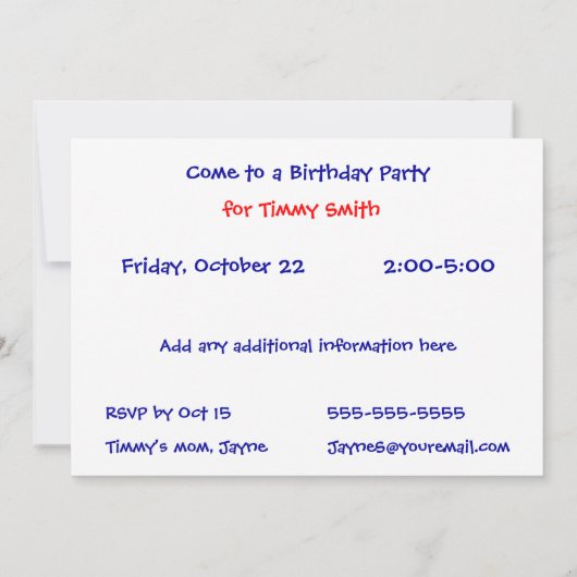 Amazing Airplane Invitation Kaart (Achterkant)