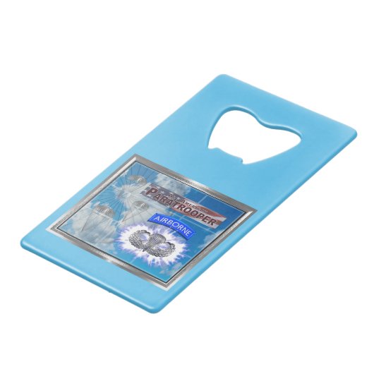 Amazing American Paratrooper en Flag Creditkaart Flessenopener (Voorkant Gekanteld)