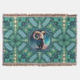 Amazing Aries Zodiac Green Blue Fractal Lace Deken