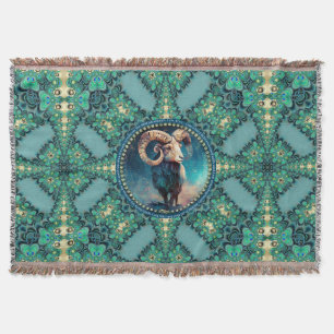 Amazing Aries Zodiac Green Blue Fractal Lace Deken