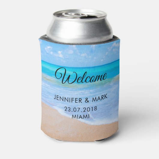 Amazing Beach Tropical Scene Photo Weddenschap Blikjeskoeler (Blikje Achterkant)