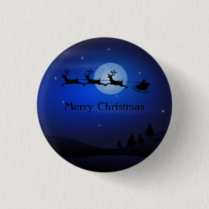 Amazing Blue Night Santa en Reindeer Ronde Button 3,2 Cm