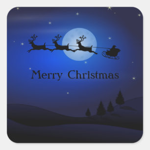 Amazing Blue Night Santa en Reindeer Vierkante Sticker