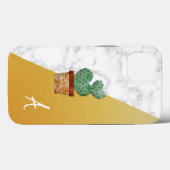 Amazing, Cool, White Marble, Cactus, Gold Monogram Case-Mate iPhone Case (Achterkant (horizontaal))