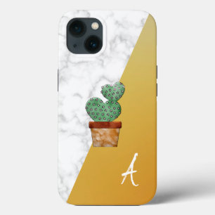 Amazing, Cool, White Marble, Cactus, Gold Monogram Case-Mate iPhone Case
