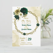 Amazing emerald green iory gold floral wreate save the date (Staand voorkant)