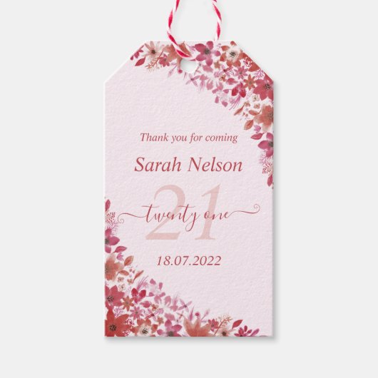 Amazing Floral Pink 21 zondag Cadeaulabel (Voorkant)