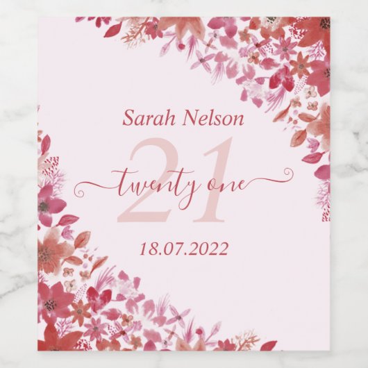 Amazing Floral Pink Wijn Etiket (Enkel label)