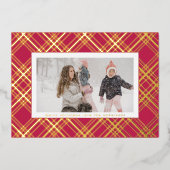 Amazing Gold Lines Kerstmis Gingham Foto Lijst Folie Feestdagenkaart (Voorkant)