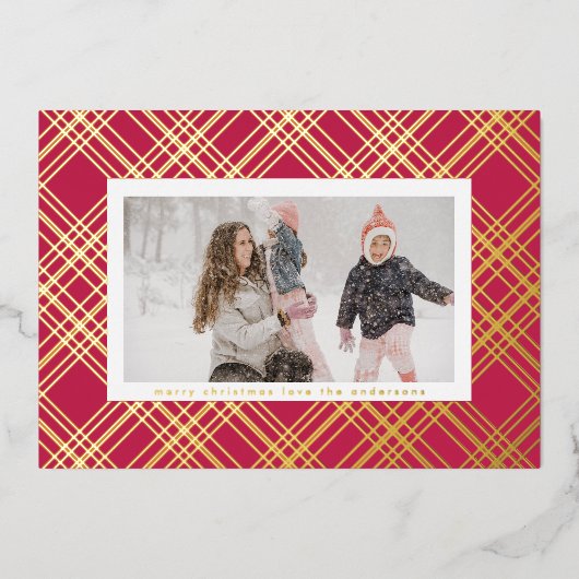 Amazing Gold Lines Kerstmis Gingham Foto Lijst Folie Feestdagenkaart (Voorkant)