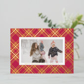 Amazing Gold Lines Kerstmis Gingham Foto Lijst Folie Feestdagenkaart (Staand Voorkant)
