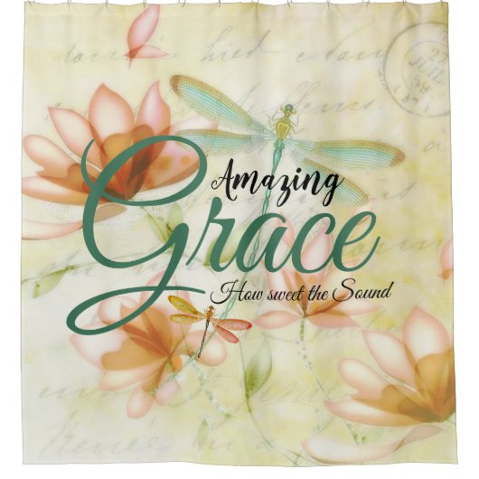 Amazing Grace Bloemen en libel Douchegordijn (Voorkant)