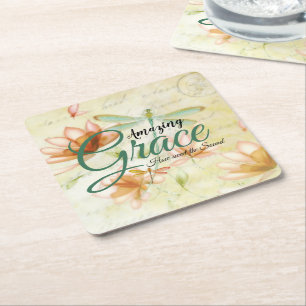 Amazing Grace Bloemen en libel   Kartonnen Onderzetters