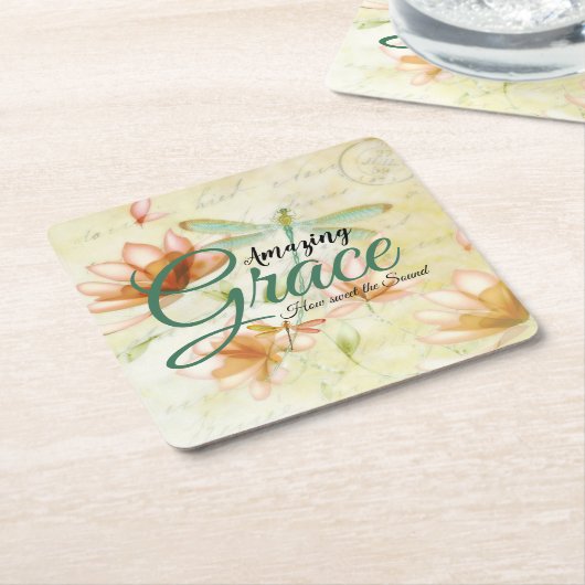 Amazing Grace Bloemen en libel   Kartonnen Onderzetters (Schuin)