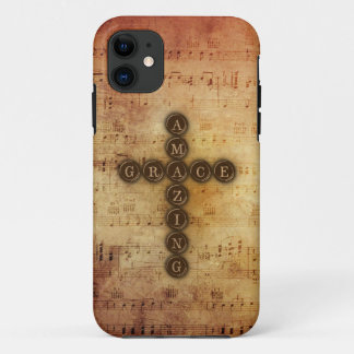 Amazing Grace Cross op Aged Sheet Musical iPhone 11 Hoesje