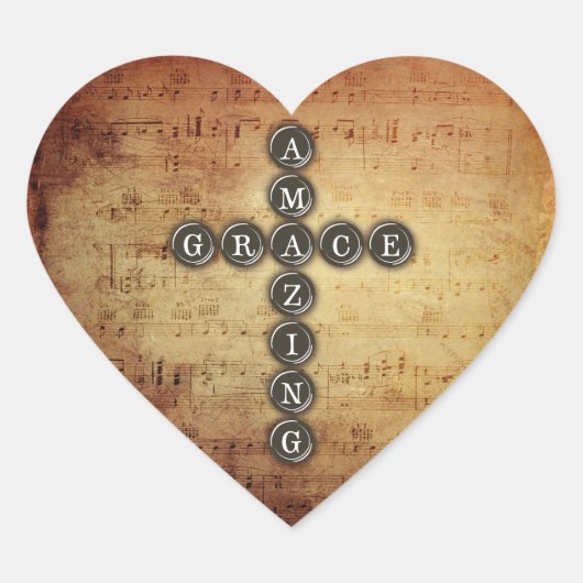 Amazing Grace Cross op muziekblad Hart Sticker (Voorkant)