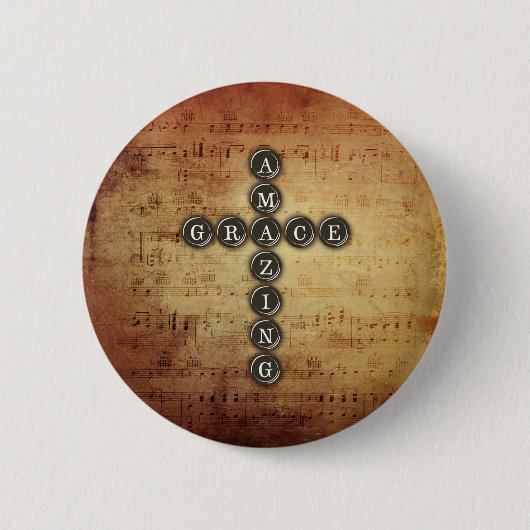 Amazing Grace Cross op muziekblad Ronde Button 5,7 Cm (Voorkant)