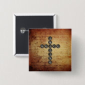 Amazing Grace Cross op  muziekblad Vierkante Button 5,1 Cm (Voorkant /achterkant)