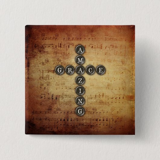 Amazing Grace Cross op  muziekblad Vierkante Button 5,1 Cm (Voorkant)