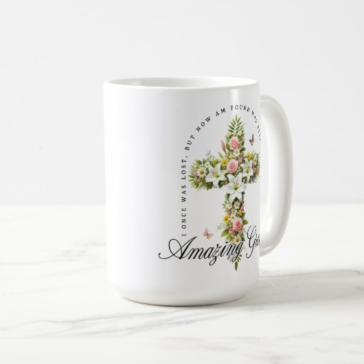 Amazing Grace Floral Christelijk Cross Koffiemok (Voorkant rechts)