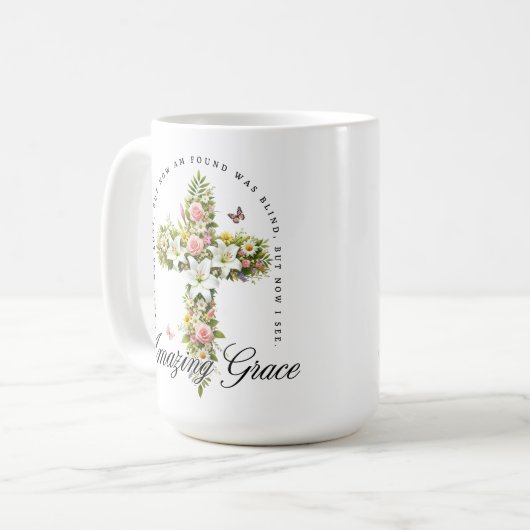 Amazing Grace Floral Christelijk Cross Koffiemok (Voorkant links)