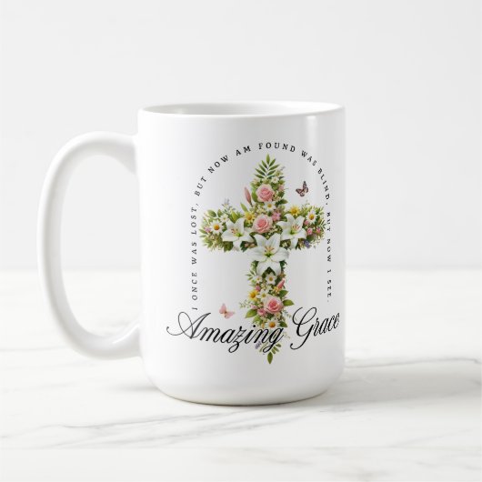 Amazing Grace Floral Christelijk Cross Koffiemok (Links)