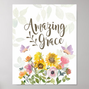 Amazing Grace Flowers and Butterflies Christelijk Poster