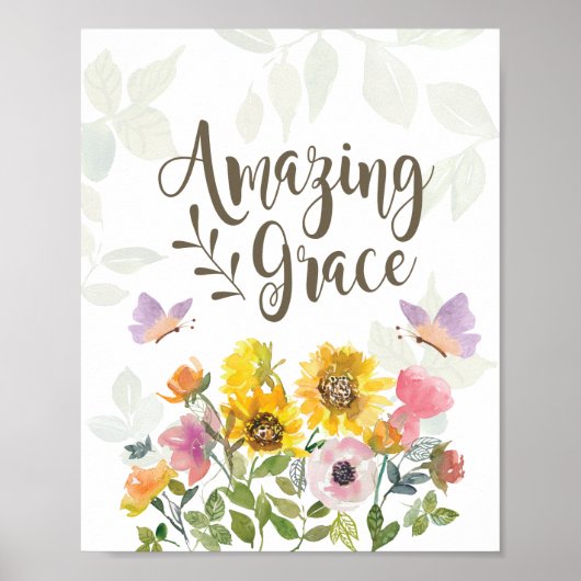 Amazing Grace Flowers and Butterflies Christelijk Poster (Voorkant)