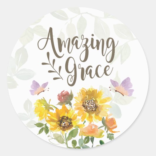 Amazing Grace Flowers and Butterflies Christelijk Ronde Sticker (Voorkant)