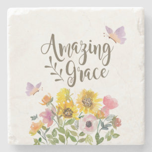 Amazing Grace Flowers and Butterflies Christelijk Stenen Onderzetter