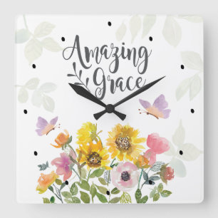 Amazing Grace Flowers and Butterflies Christelijk Vierkante Klok