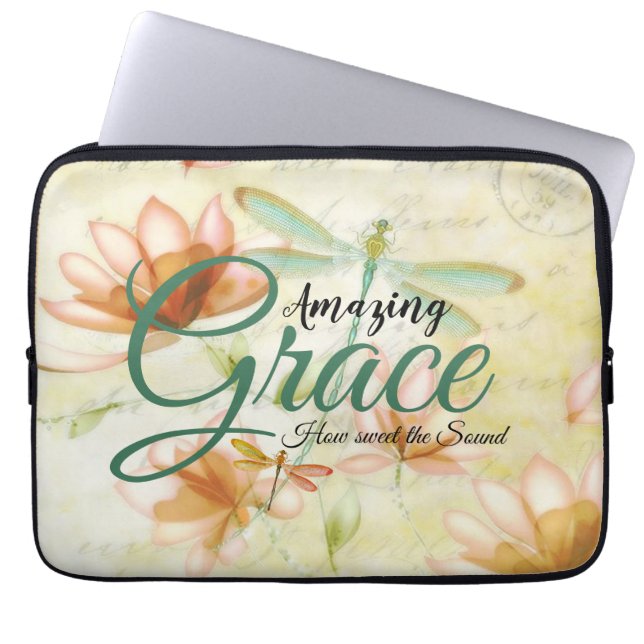 Amazing Grace Flowers and dragonfly Laptop Sleeve (Voorkant)