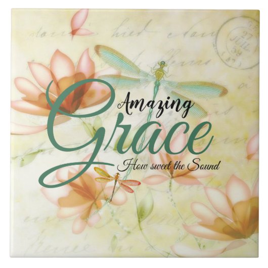 Amazing Grace Flowers and dragonfly Tegeltje (Voorkant)