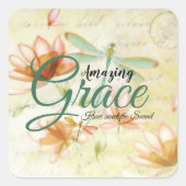 Amazing Grace Flowers and dragonfly  Vierkante Sticker (Voorkant)