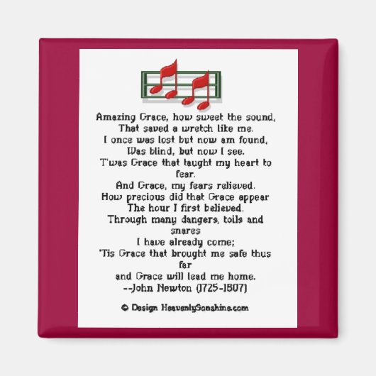 Amazing Grace Hymn Magneet (Voorkant)