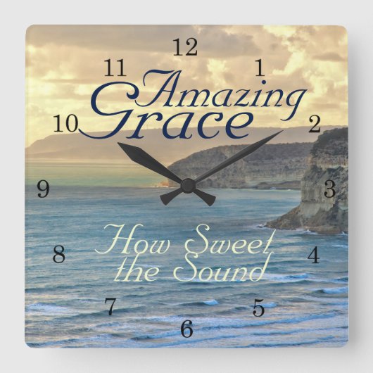 Amazing Grace Hymn Ocean Sunset Vierkante Klok (Voorkant)