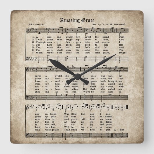 Amazing Grace  Hymn Sheet Music Clock Vierkante Klok (Voorkant)