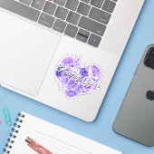 Amazing Grace Paarse Bloemen Hart Sticker (Laptop met iPhone)