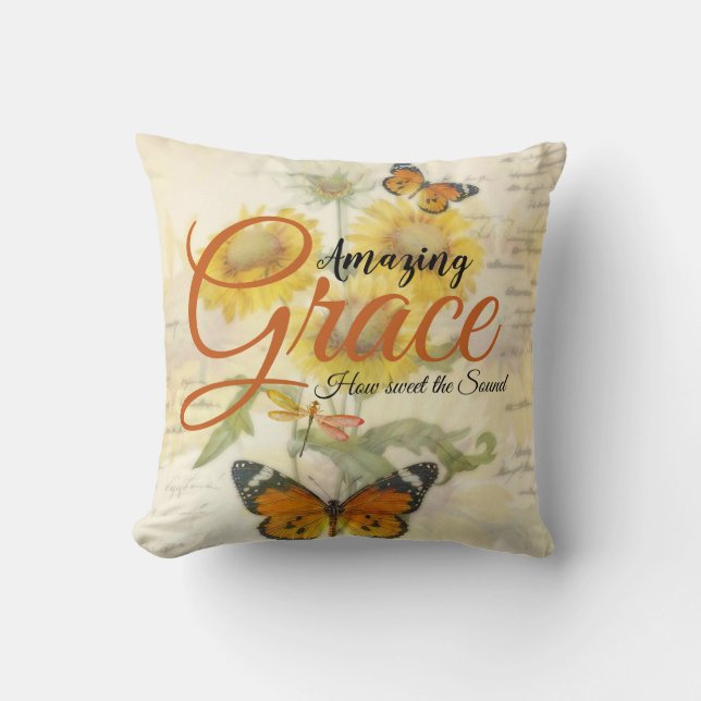 Amazing Grace Sunflower en vlinder Kussen (Voorkant)